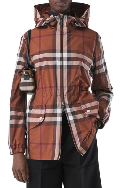 Burberry Check-pattern Lightweight Parka Jacket In Brown