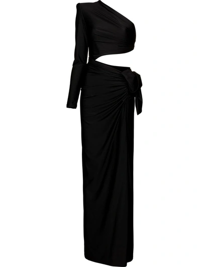 Saint Laurent One-shoulder Cutout Bow Column Dress In Black