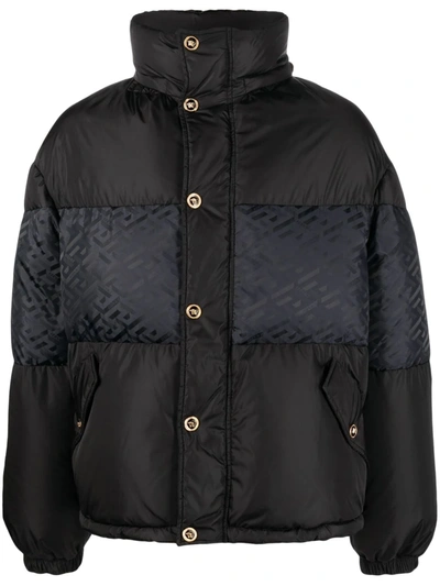 Versace Brand-print Padded Regular-fit Shell-down Jacket In Black