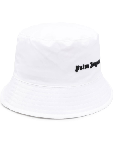 Palm Angels Classic Logo-embroidered Woven Bucket Hat In White