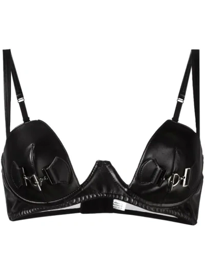 Folies By Renaud Faux Leather Plunge Bra In Black