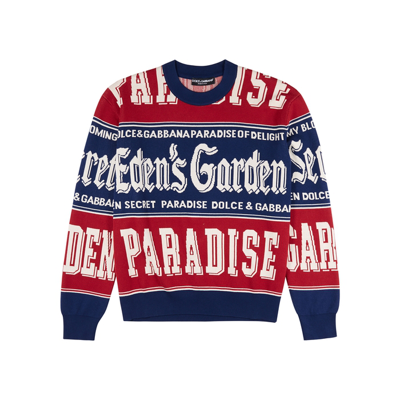 Dolce & Gabbana Cotton Jacquard Lettering Sweater In Black