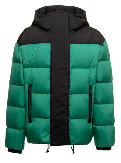 Dsquared2 Black And Green Down Jacket With Logo Print