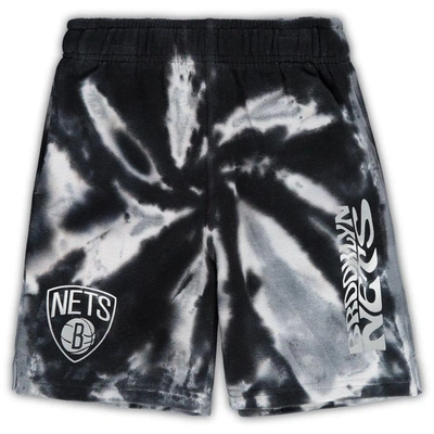 Outerstuff Kids' Big Boys Black Brooklyn Nets Santa Monica Tie-dye Shorts