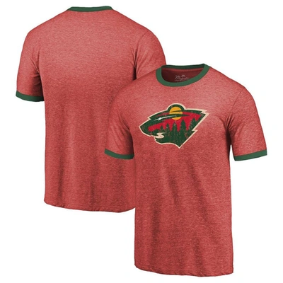 Majestic Threads Heathered Red Minnesota Wild Ringer Contrast Tri-blend T-shirt
