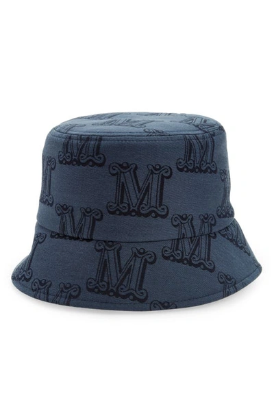 Max Mara Brenta Monogram Cotton Bucket Hat In Blue