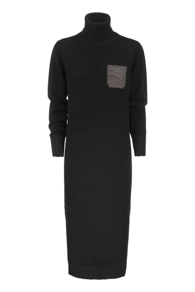 Peserico Long Knitted Dress In Black