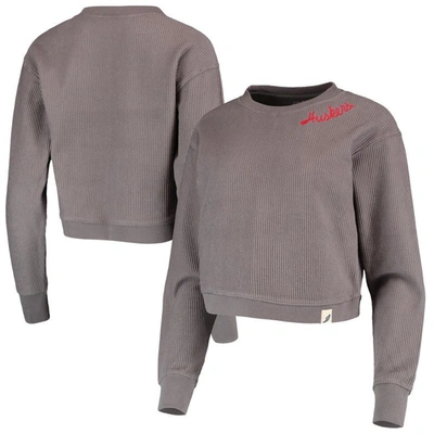 League Collegiate Wear Charcoal Nebraska Huskers Corded Timber Cropped Pullover Sweatshirt