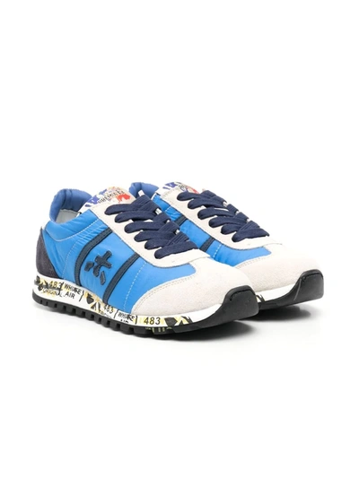 Premiata Kids' Logo-patch Leather Sneakers In Blue