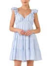 English Factory Gingham Printed Tiered Mini Dress In Blue