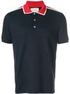 Gucci Jacquard Stripe Sleeve Pique Polo In Midnight Blue