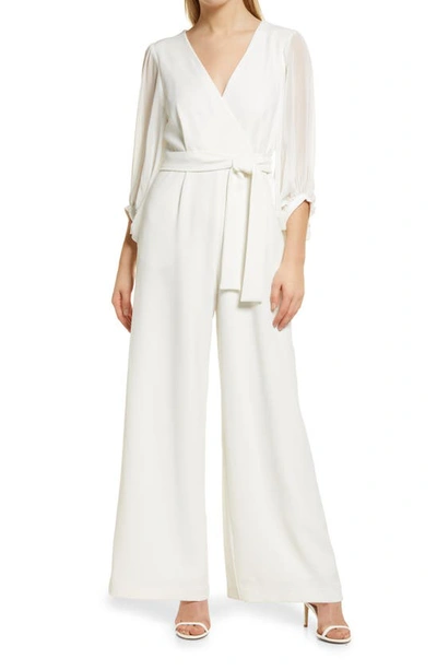 Donna Ricco Long Sleeve Wrap Jumpsuit Dress In Nocolor