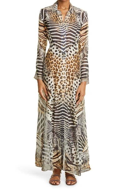 Camilla For The Love Of Leo Embellished Animal Print Long Sleeve Cover-up Dress