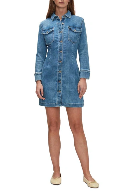 7 For All Mankind Button-front Denim Mini Dress In Blue