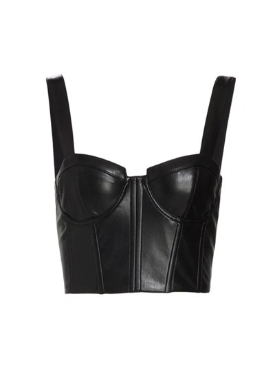 Alice And Olivia Jeanna Bustier Faux-leather Cropped Top In Black