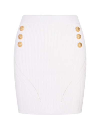 Balmain 6-button Rib Pointelle Knit Skirt In White