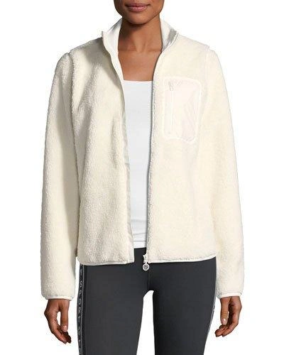 Tory Sport Sherpa Fleece Zip Jacket In White