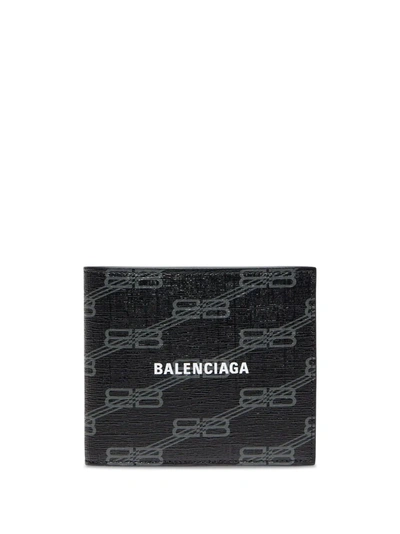 Balenciaga Signature Bb-monogram Wallet In Black + Grey