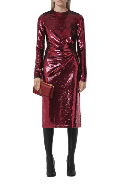 Burberry Sequin-embellished Midi Dress With Gathered Waist In Red