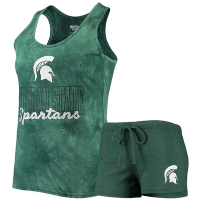 Concepts Sport Women's  Green Michigan State Spartans Billboard Tie-dye Tank Top And Shorts Set