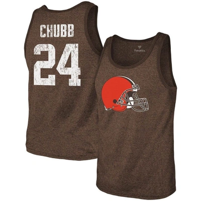 Majestic Threads Nick Chubb Brown Cleveland Browns Name & Number Tri-blend Tank Top