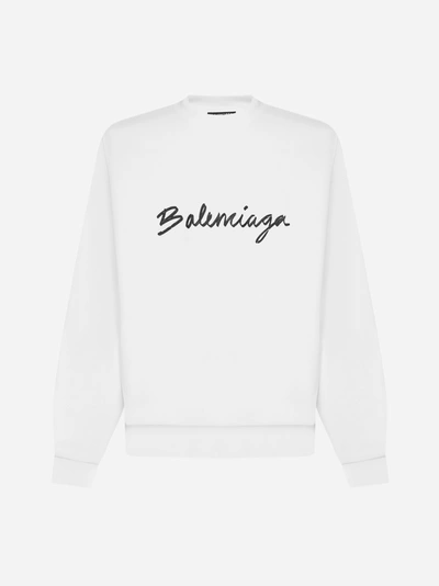 Balenciaga White Logo Cotton Sweatshirt | ModeSens