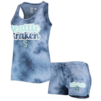 Concepts Sport Women's  Deep Sea Blue Seattle Kraken Billboard Racerback Tank Top And Shorts Set