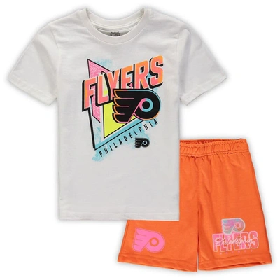 Outerstuff Kids' Toddler White/orange Philadelphia Flyers Wave Breaker T-shirt & Shorts Set