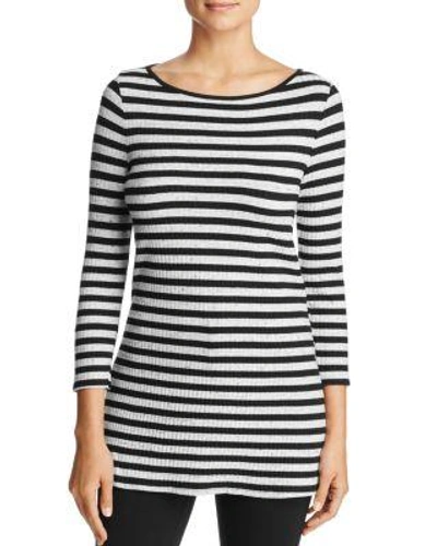 Three Dots Ribbed Donegal Stripe Top In Black/cream