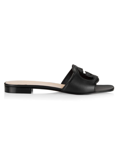 Gucci 20mm Gg Cutout Leather Slide Sandals In Black