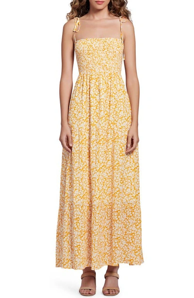 Lost + Wander Tangerine Dream Floral Tiered Tie Strap Dress In Radiant Yellow Pick Me