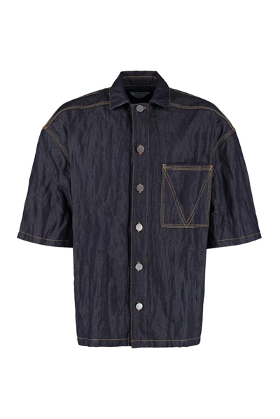 Bottega Veneta Patch-pocket Crinkled-denim Shirt In Blue