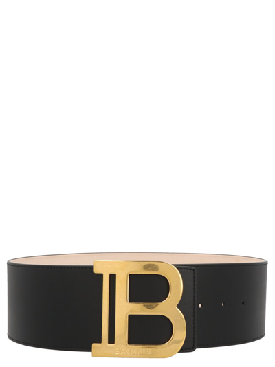 Balmain Black B Logo Wide Leather Belt