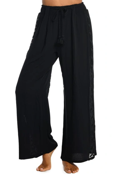 La Blanca Coastal Crochet Wide Leg Cover-up Pants In Black