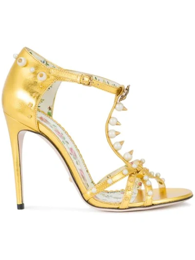 Gucci Women's Regina Embellished Leather Strappy High Heel Sandals In Oro/gold