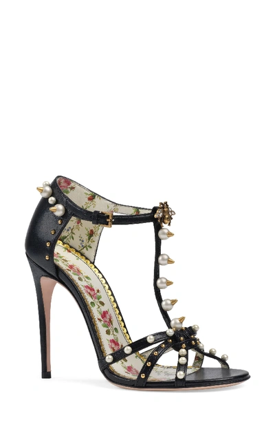 Gucci Women's Regina Embellished Leather Strappy High-heel Sandals In Black