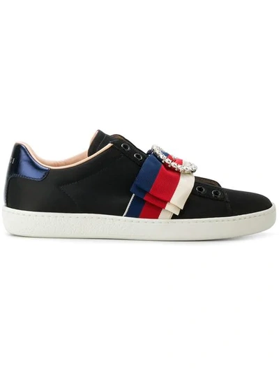 Gucci Women's New Ace Bow Low Top Satin Sneakers In Black