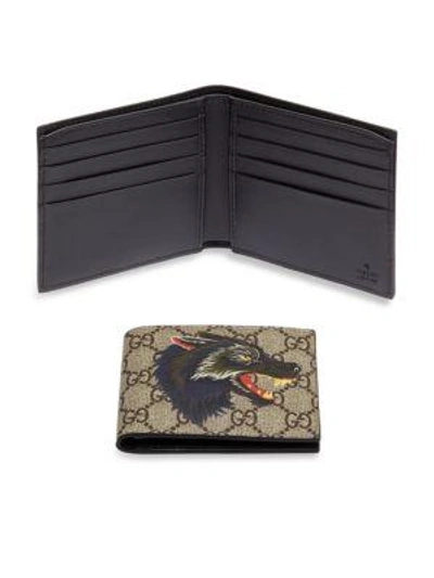 Gucci Wolf Printed Gg Supreme Classic Wallet In Beige