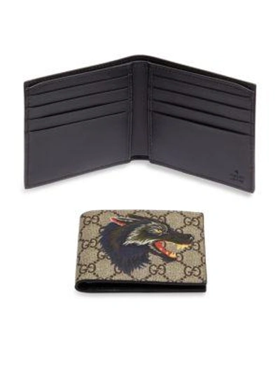 Gucci Wolf Printed Gg Supreme Classic Wallet In Beige Multi ModeSens