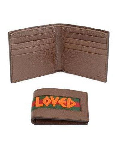Gucci Loved Web-stripe Grained Leather Billfold Wallet In 2572 Brown