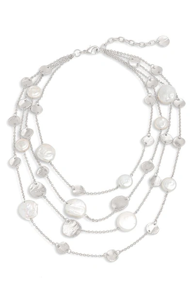 Karine Sultan Multilayer Necklace With Cultured Pearls In Silver