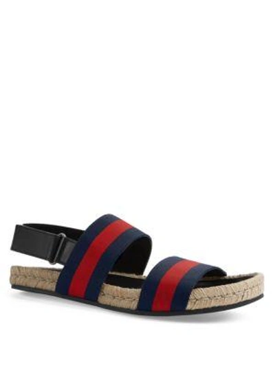Gucci Web Stripe Jute Sandals In Black In Nero/vrv
