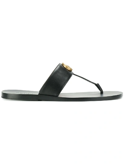 Gucci Marmont Double G Leather Thong Sandal In Black