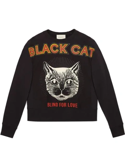 Gucci Distressed Printed Loopback Cotton-jersey Sweatshirt In Black