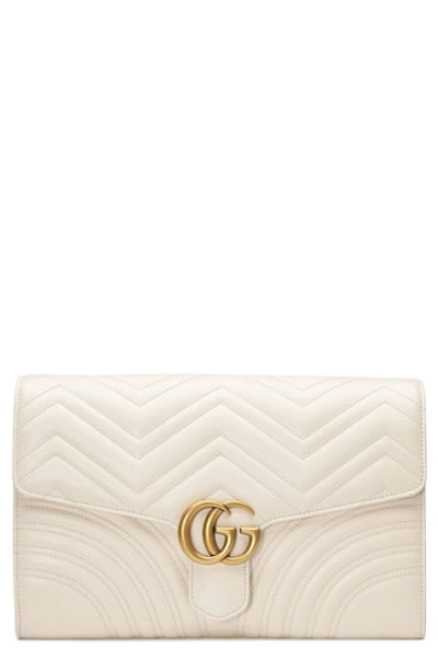 Gucci Gg Marmont Chevron Quilted Leather Flap Clutch Bag In Mystic White