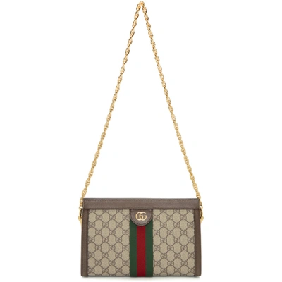 Gucci Ophidia Linea Dragoni Small Gg Supreme Canvas Chain Shoulder Bag In 8745 Beige