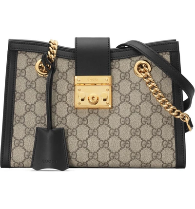 Gucci Padlock Small Gg Supreme Canvas Shoulder Bag In Black/brown