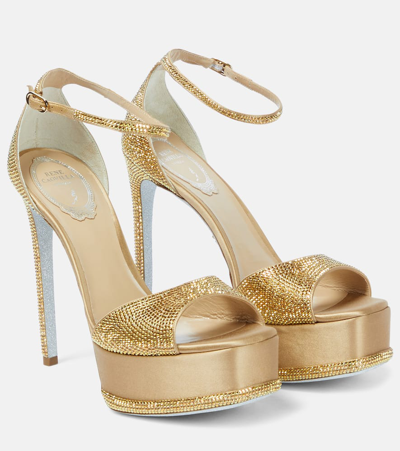René Caovilla Crystal Ankle-strap Platform Sandals In Gold