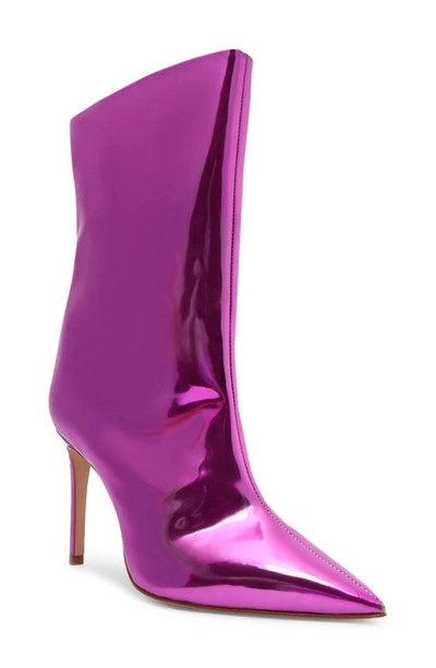 Schutz Ashlee Bright Violet Metallic Leather Snake Embossed High Heel Boots In Fucsia