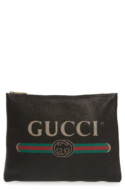 Gucci Print Leather Medium Pouch Clutch Bag In Nero/ Grege/ Vert Red Vert